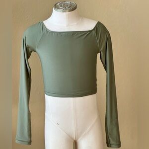Aerie Smoothez Olive Green Long Sleeve Crop Top